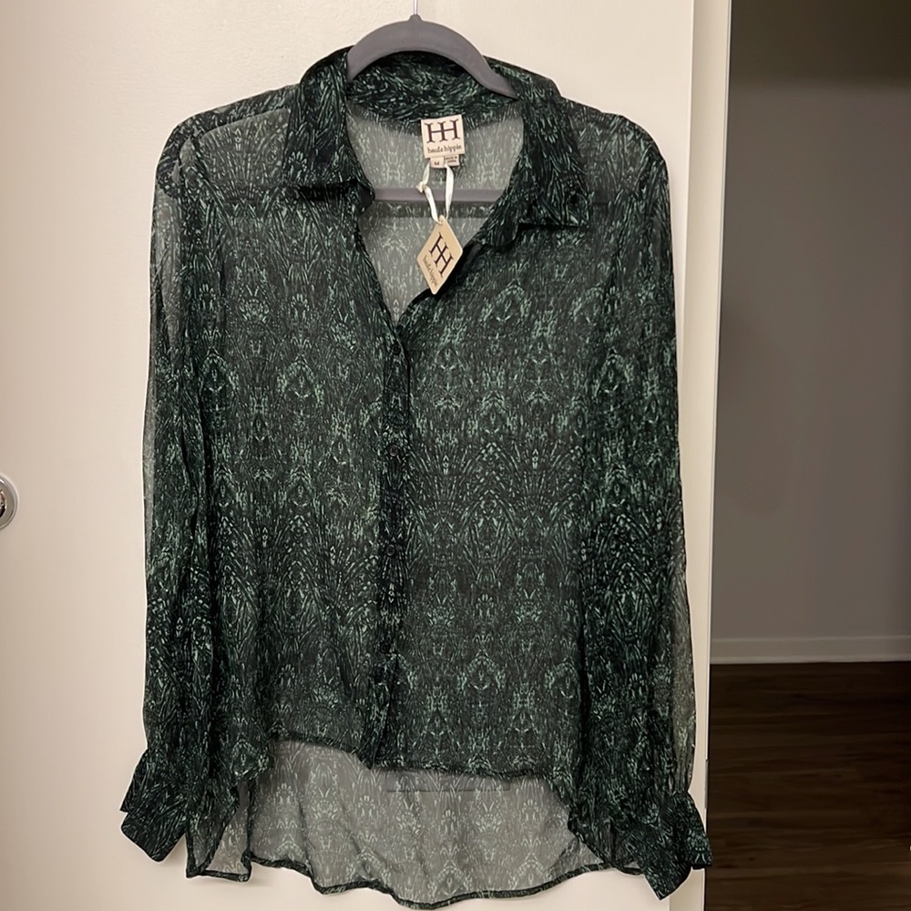 * NEW WITH TAGS * Haute Hippie Size Medium Sheer Blouse 100% Silk